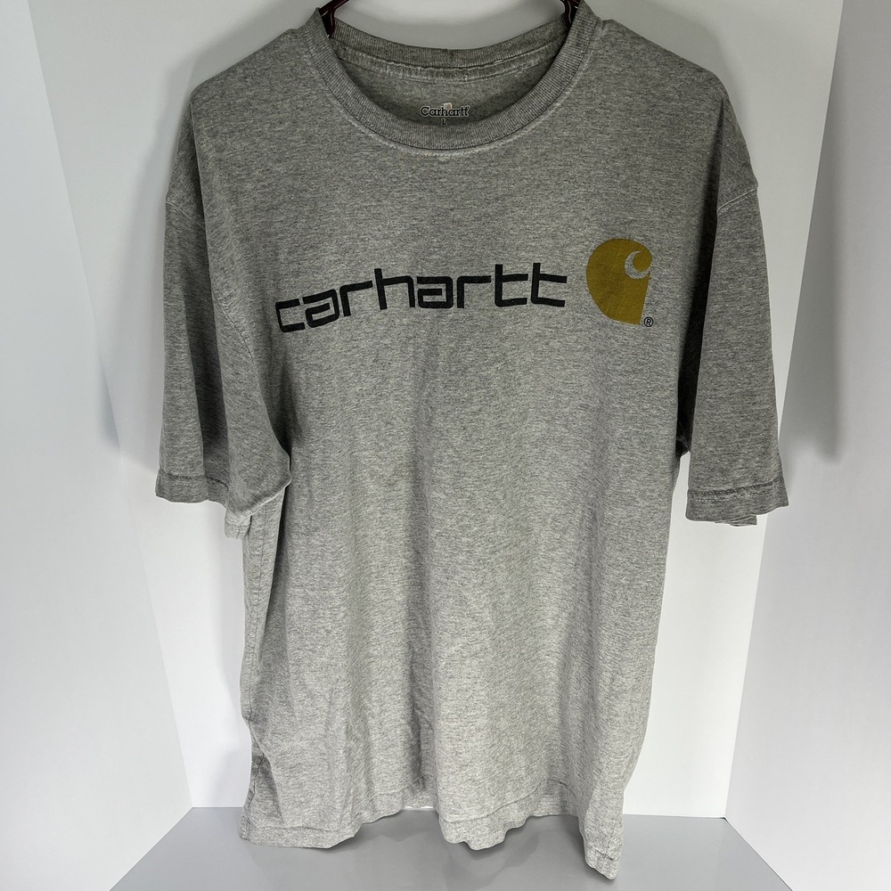 Carhartt Original Fit Lrg Tall Crewneck Short Sleeve Big Logo T-Shirt Mens Gray